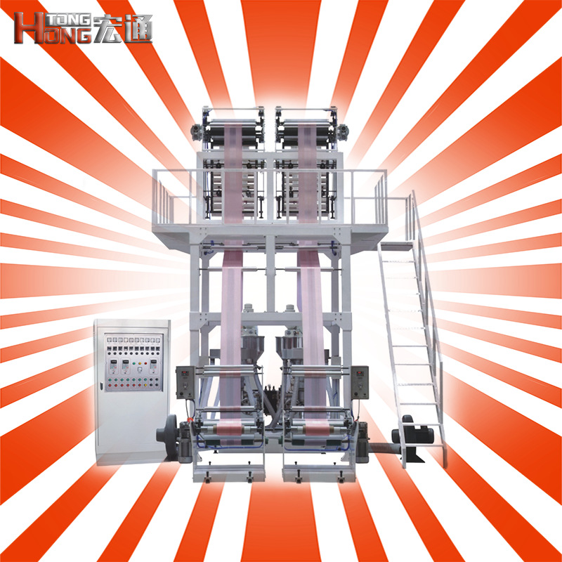 高速单螺杆双模头挤出机塑料设备红白条彩条双螺杆吹膜机厂家直销