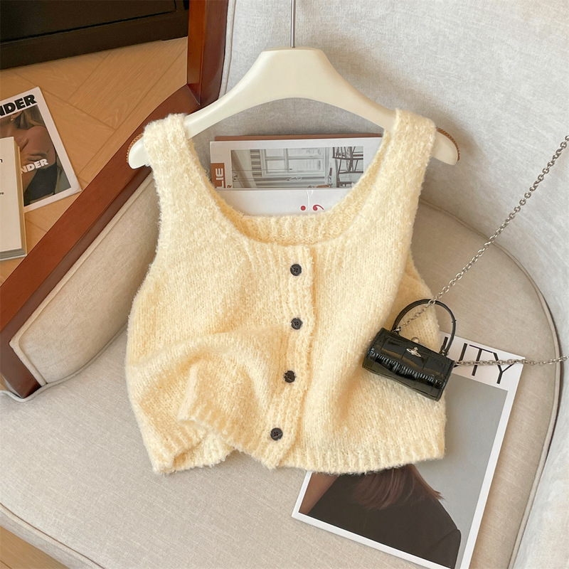 Real Shot Korean Style Early Autumn Candy Color Sweet Sleeveless Vest Cardigan Women's New All-match Stacked Soft Waxy Sweater Vest