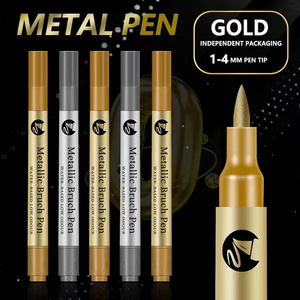 Cross-Border Soft-Tipped High-Gloss Metal Pens, Signature Pens, Greeting Card Drawing Pens, Water-Based Paint Pens, Paint Pens Wholesale