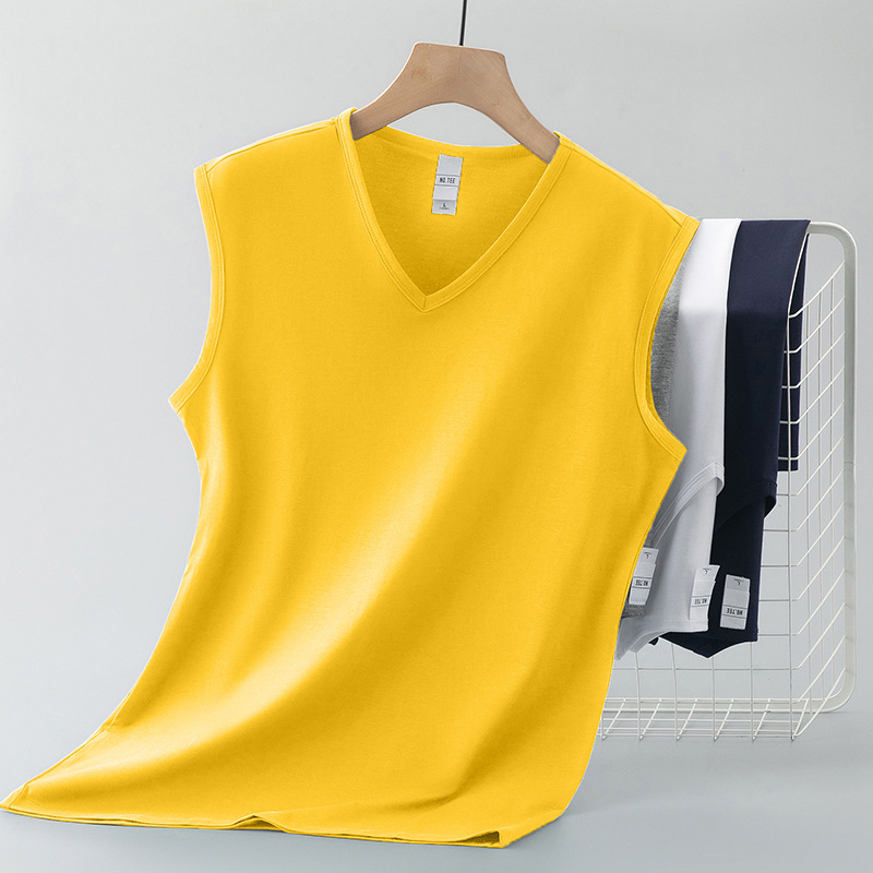 モーダルコットンベストメンズ夏フィットネススポーツベストアイスシルククール速乾抗菌防ダニVネックノースリーブTシャツ