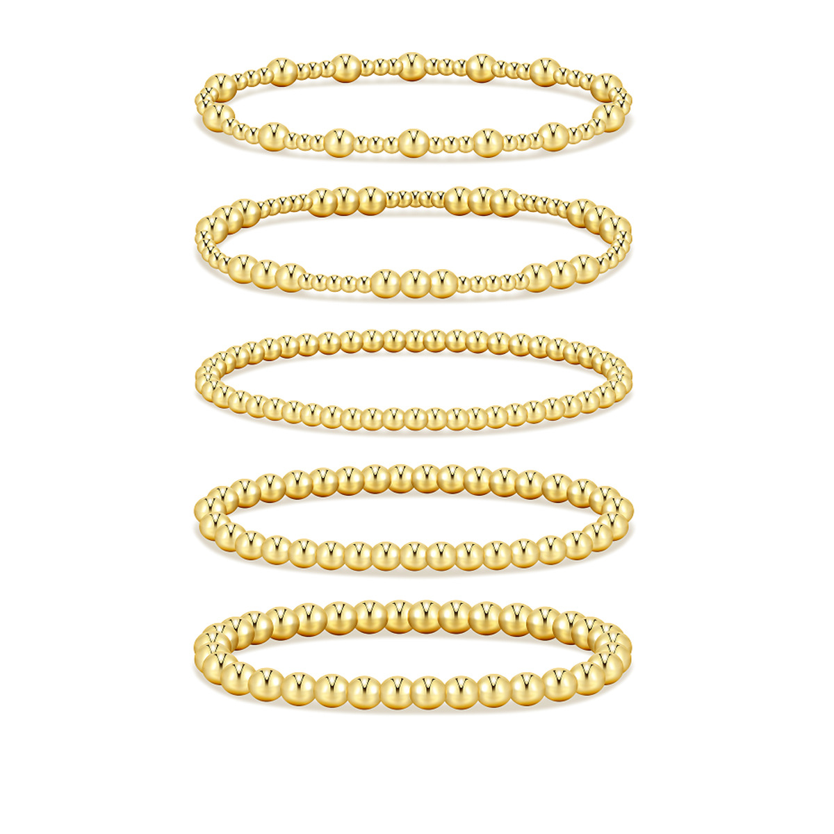Amazon venta caliente pulsera de cuentas de oro real pulsera elástica galvanizada simple Europa y América 5 piezas conjunto de pulsera de cuentas