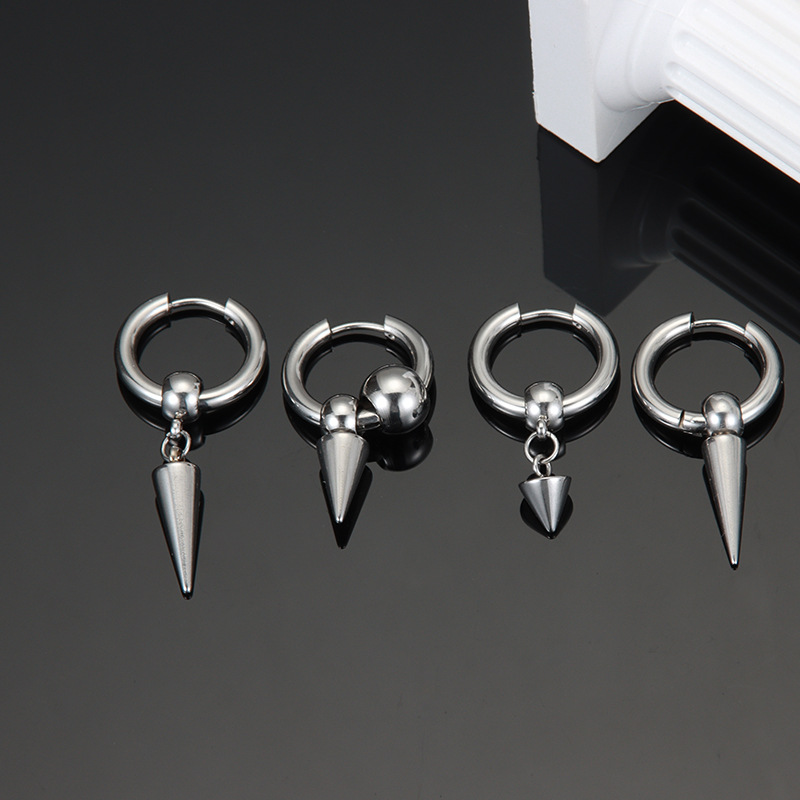 Titanium Steel Earrings Hanging Size Pointed Cone Earrings for Men and Women Earrings Stainless Steel Pointed Geometric Earrings New Products Medium Cold Wind