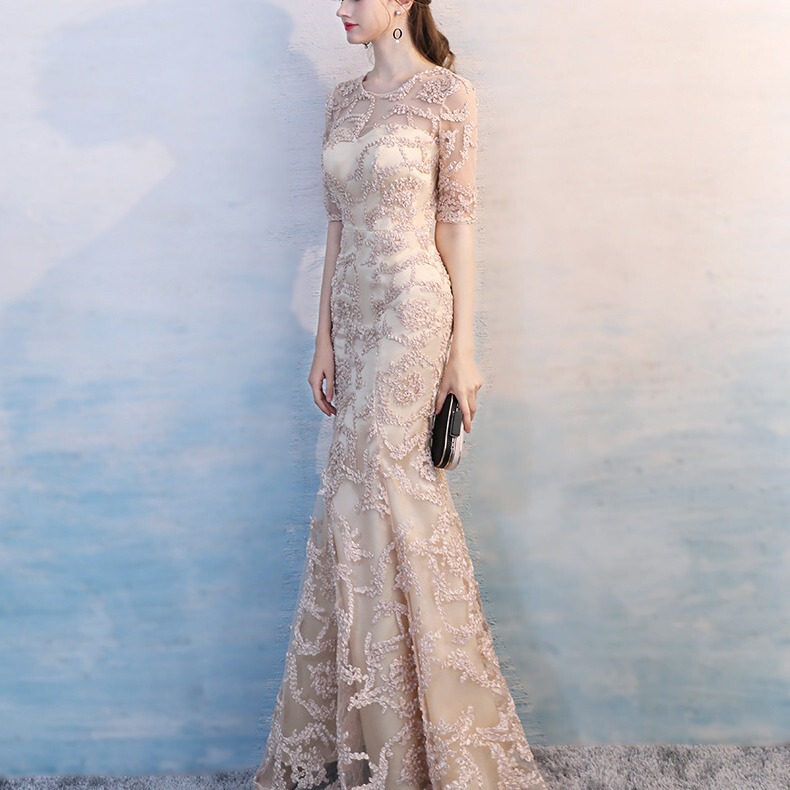 Banquet Evening Dress New Fishtail Long Bridesmaid Dress Lace Cocktail Dress Host Small Dress Female Cross-Border