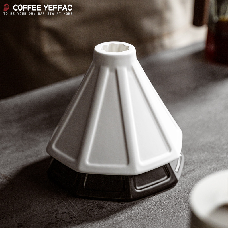 Qianye Coffee Qiankun Octagonal Hand-brewed Coffee Filter Cup Ceramic V60 Black and White Household Octagonal Drip Filter Funnel
