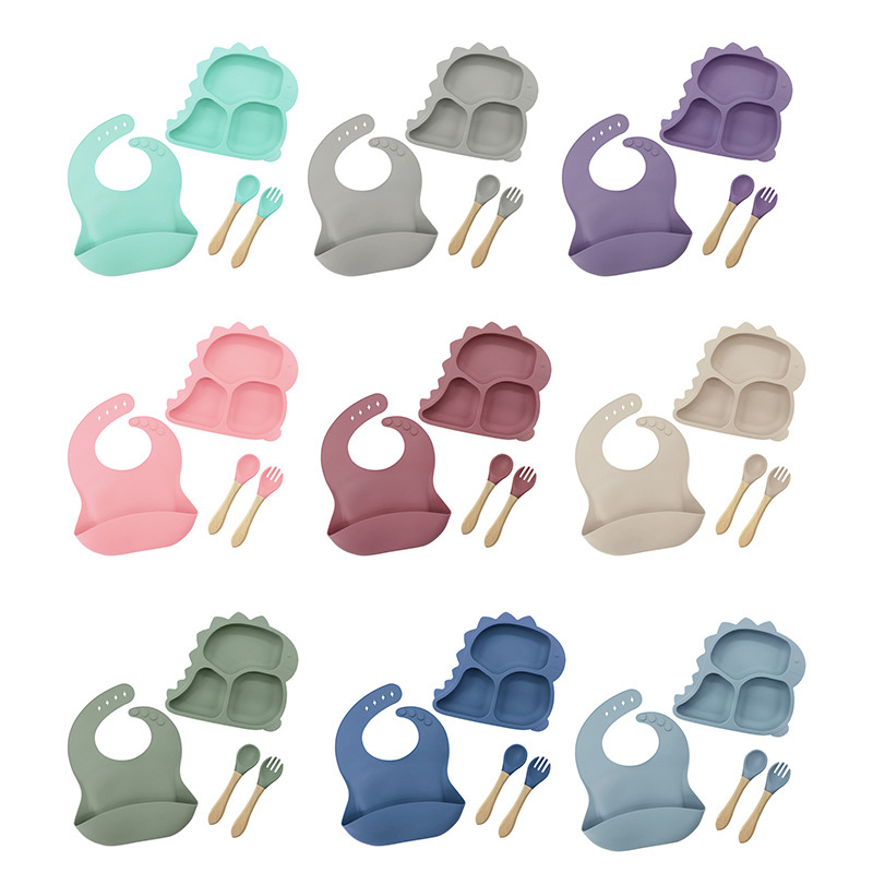 Vajilla para niños suministros maternos e infantiles comercio plato de cena para niños cuchara de silicona recién nacido suministros diarios bebé plato de cena bebé