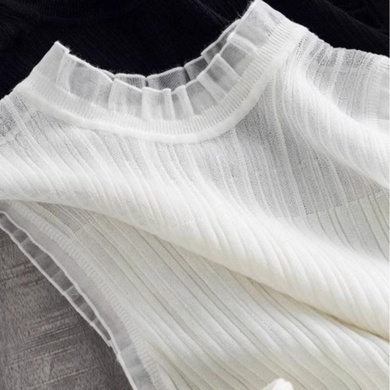 Mesh Half Turtleneck Knitted Camisole Women's Inner Layering Shirt Sleeveless Short Top Outer Lace Sweater