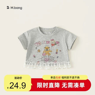 包邮童装夏款新品儿童卡通印花上衣女孩子洋气短袖蕾丝花边T恤