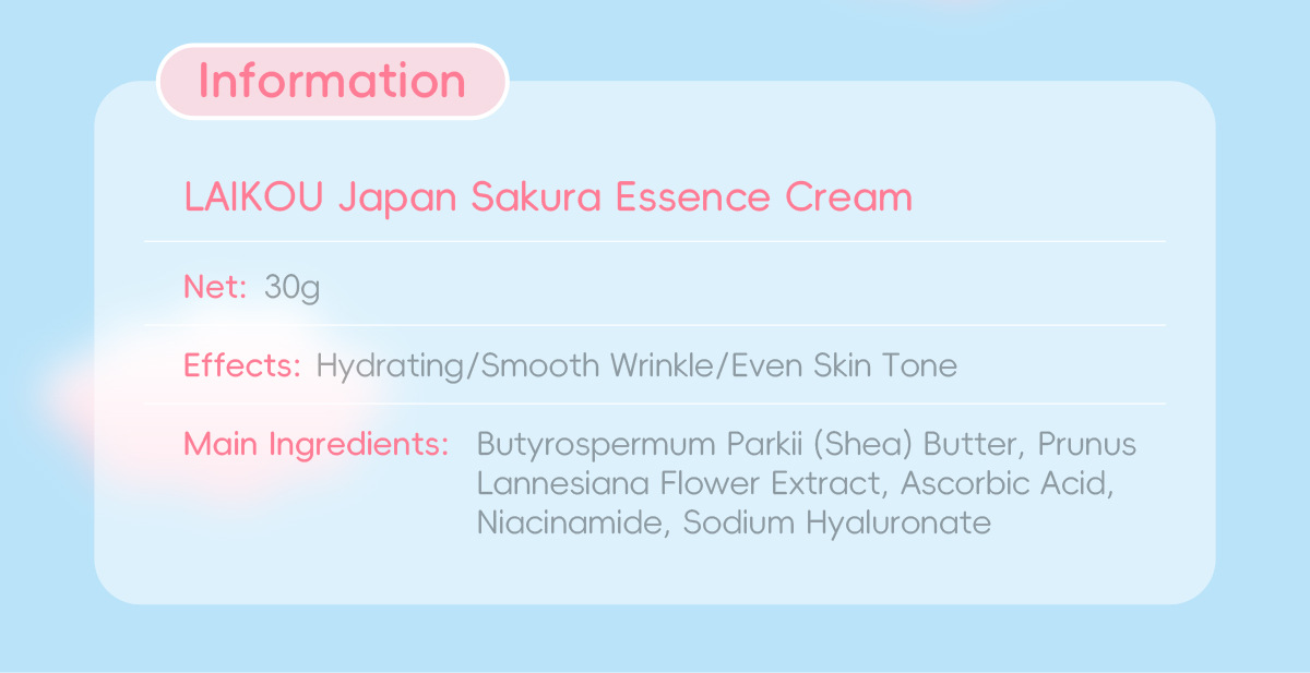LAIKOU Cherry Blossom Essence Cream 30g, a moisturizing and hydrating skin care product in stock from the manufacturer undefined