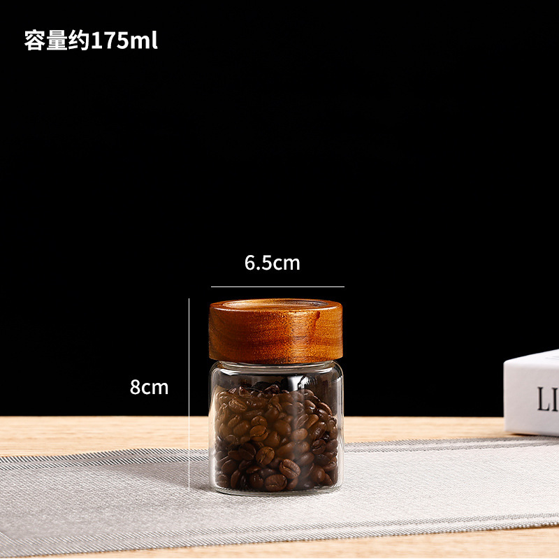 アカシア木製ガラス保存瓶コーヒー豆茶瓶キッチン穀物保存瓶高ホウケイ酸ガラス密封瓶|undefined