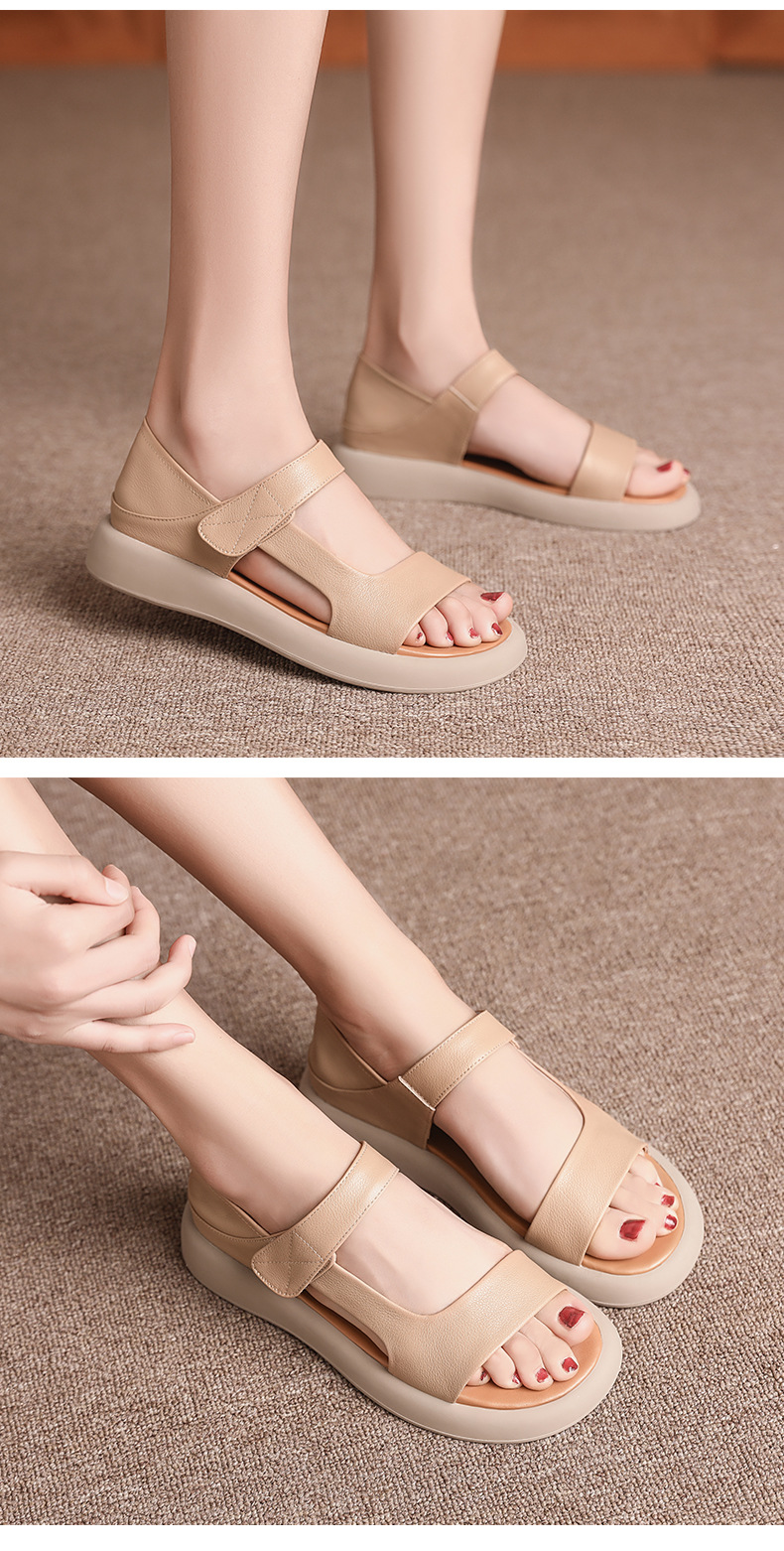 Sandal nữ đế bệt da thật mềm quai chữ V đi biển hằng ngày — Màu đen chi tiết 18