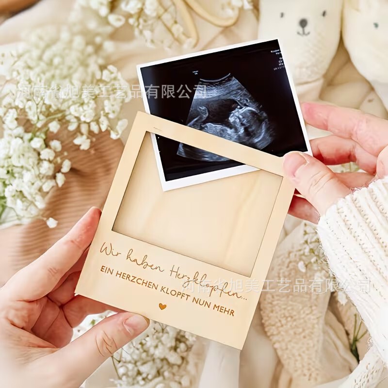 Cross-border 5inch Wooden Photo Frame Ultrasonic Pregnancy Announcement Photo Frame Newborn Birth Souvenir Wooden Small Photo Frame