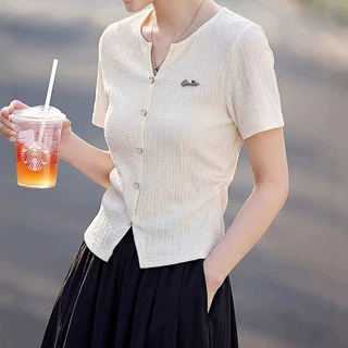 气质显瘦短袖显瘦肌理感T恤女26夏季新款时尚优雅百搭高级感上衣