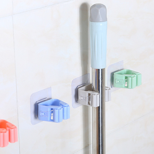 No punching and traceless mop rack storage mop hook bathroom bathroom wall-mounted broom hanger mop clip