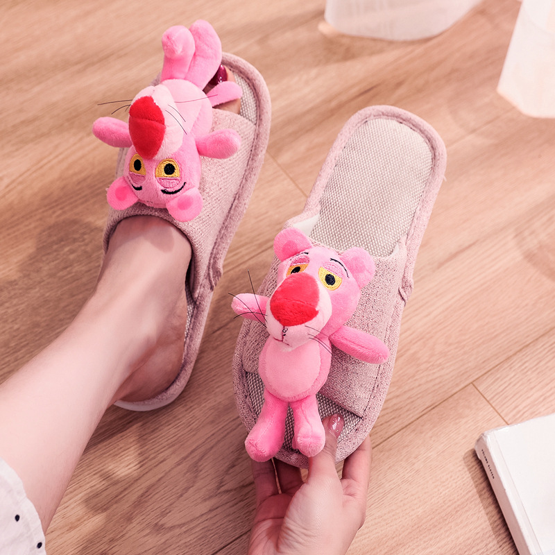 La primavera y el otoño de coser zapatos de tamaño libre de dibujos animados lindo adultos zapatillas de punta rosa pareja zapatillas de lino en stock al por mayor