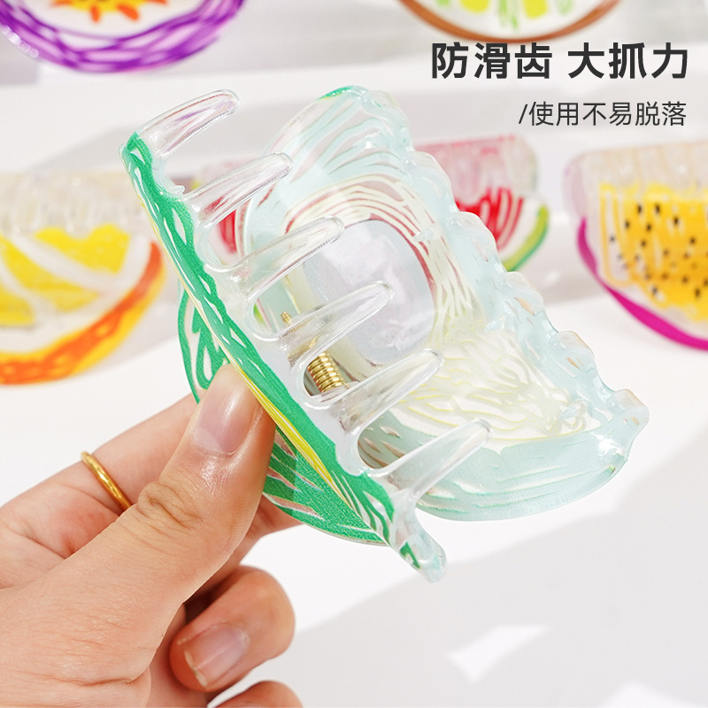 跨境水果手绘头发抓夹创意新款简约高级感涂鸦鲨鱼夹半扎发夹子女|undefined