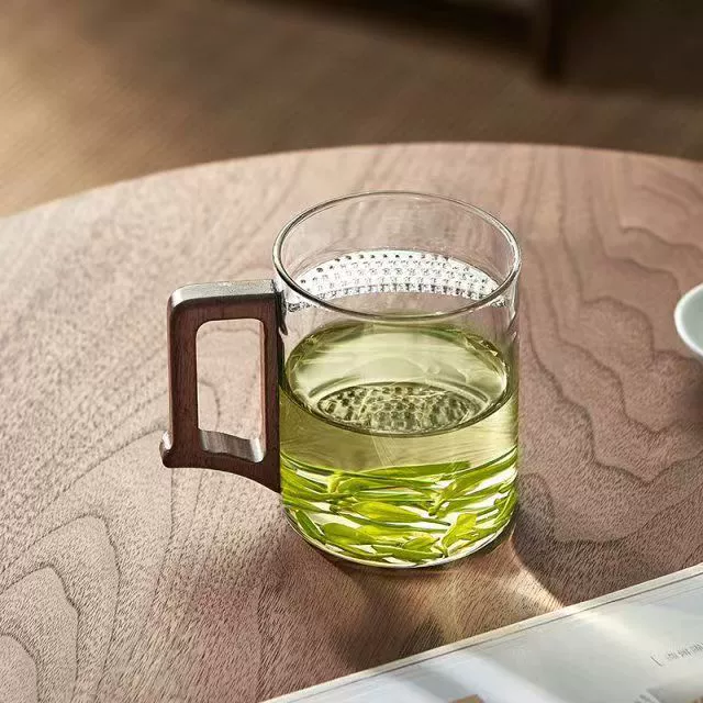 Glass green tea, tea cup, filter
