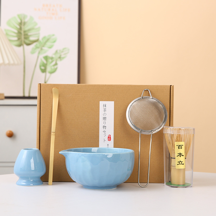 Juego de matcha degradado de matcha de estilo japonés exclusivo transfronterizo, cepillo de té Baibenli, juego de 5 piezas de herramientas de té de la dinastía Song