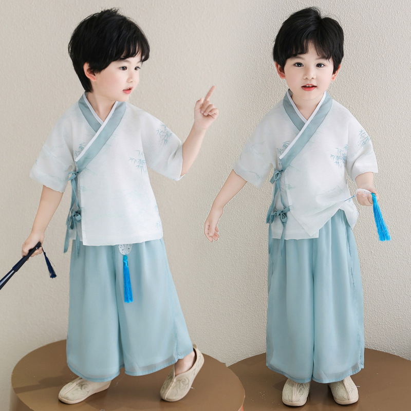 Children's Hanfu Boys' Summer Chinese Style Ancient Costume Set Tang Suit for Primary School Students and Kindergarten Ancient Style Performance Outfit Children's Hanfu Boys' Summer Chinese Style Ancient Costume Set Tang Suit for Primary School Students and Kindergarten Ancient Style Performance Outfit