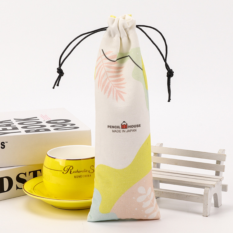 简约帆布吸管套 彩色束口棉布袋 文具笔袋 抽绳帆布袋子 厂家客制