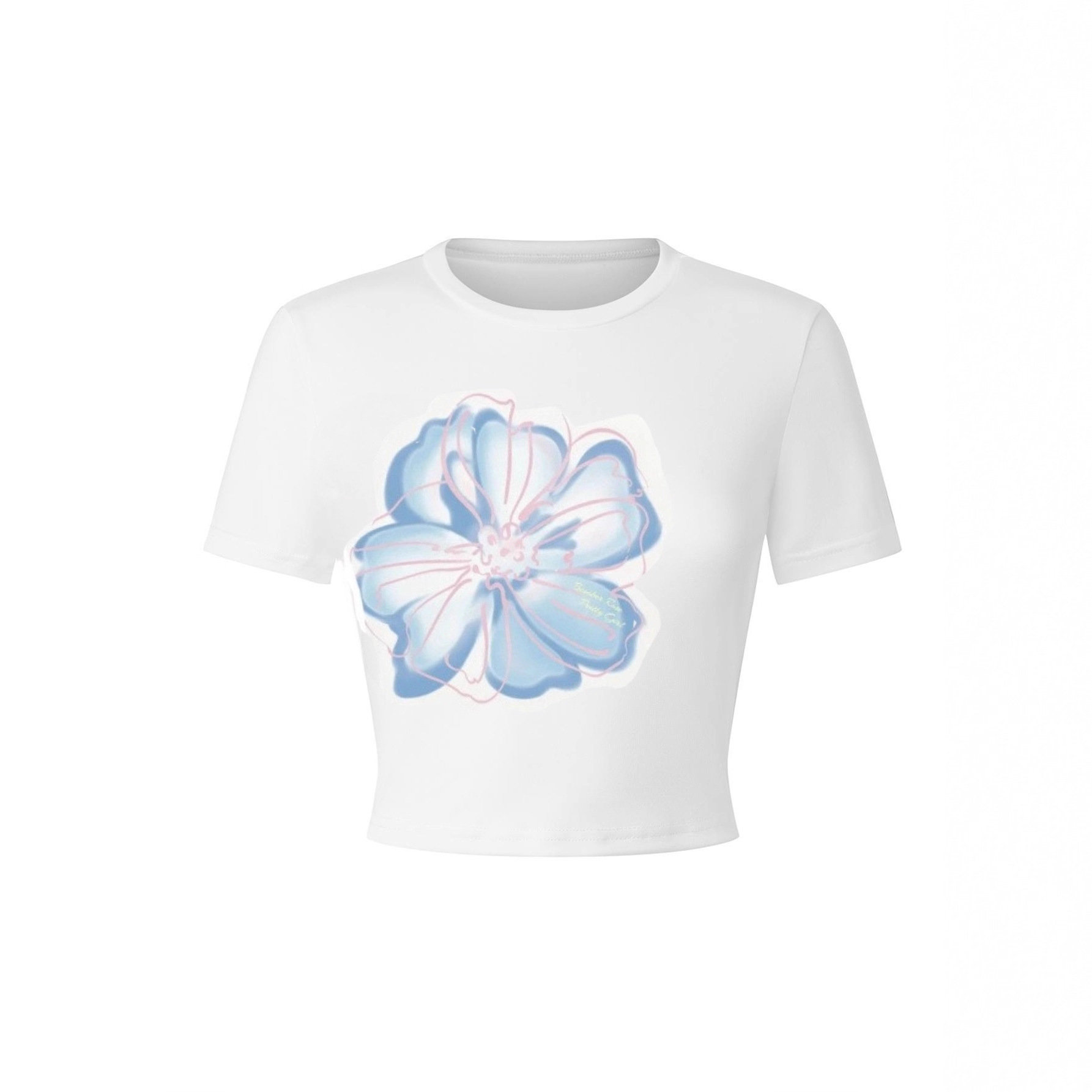 Ziyan Cross-Border Export American Retro Blue Printed Petite Women's Summer Slim Y2K Right Shoulder Short Sexy T-Shirt