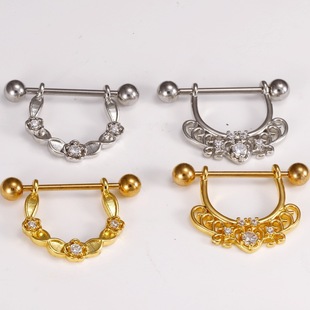 Cross-border hot new U-shaped stainless steel nipple ring with zircon nipple ring milk nail European and American foreign trade human body puncture