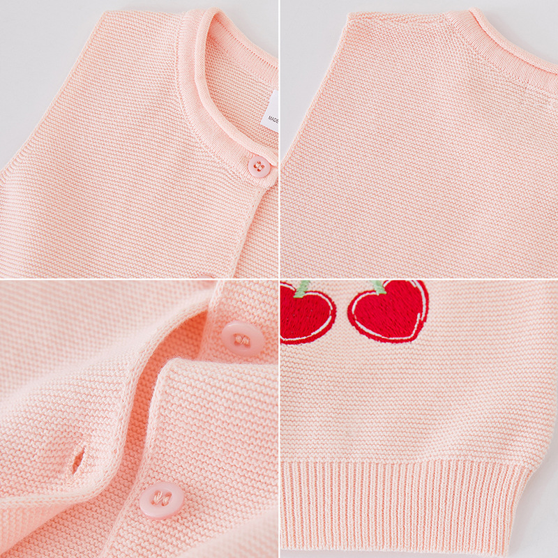 2023 nueva ropa para niños bordado de cereza Chaleco de punto para niñas Chaleco de algodón para niños suéter cardigan entrega de una pieza