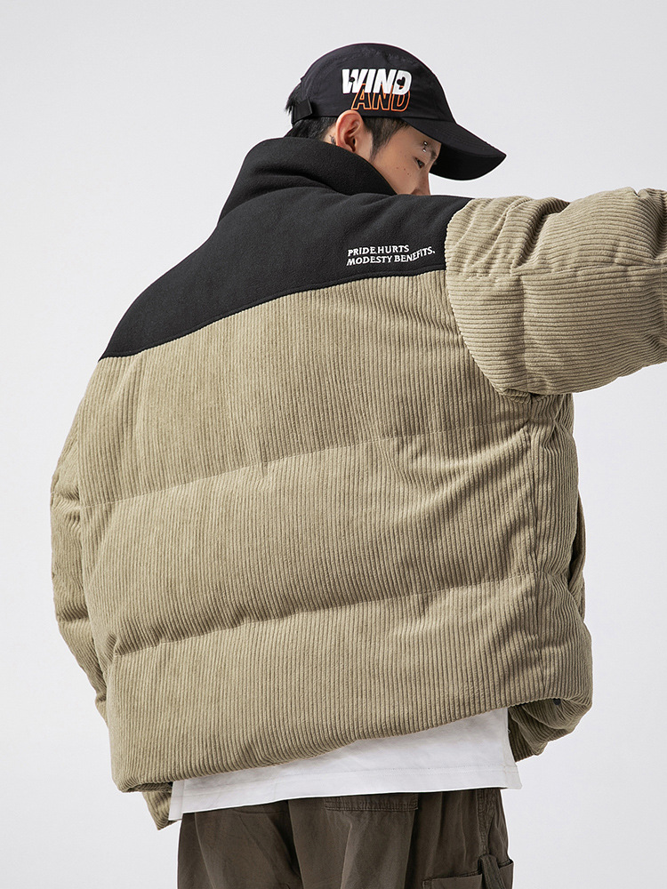 Contraste de color material diferente costura diseño pan abrigo invierno engrosada abrigo de algodón acolchado marca de moda PANA abrigo de algodón acolchado Q