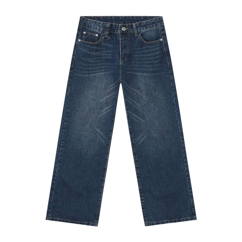 Quần jean nam ống rộng ống đứng phong cách Hàn, cạp vừa, denim cotton thoáng mát — Màu xanh lam, Đen xám