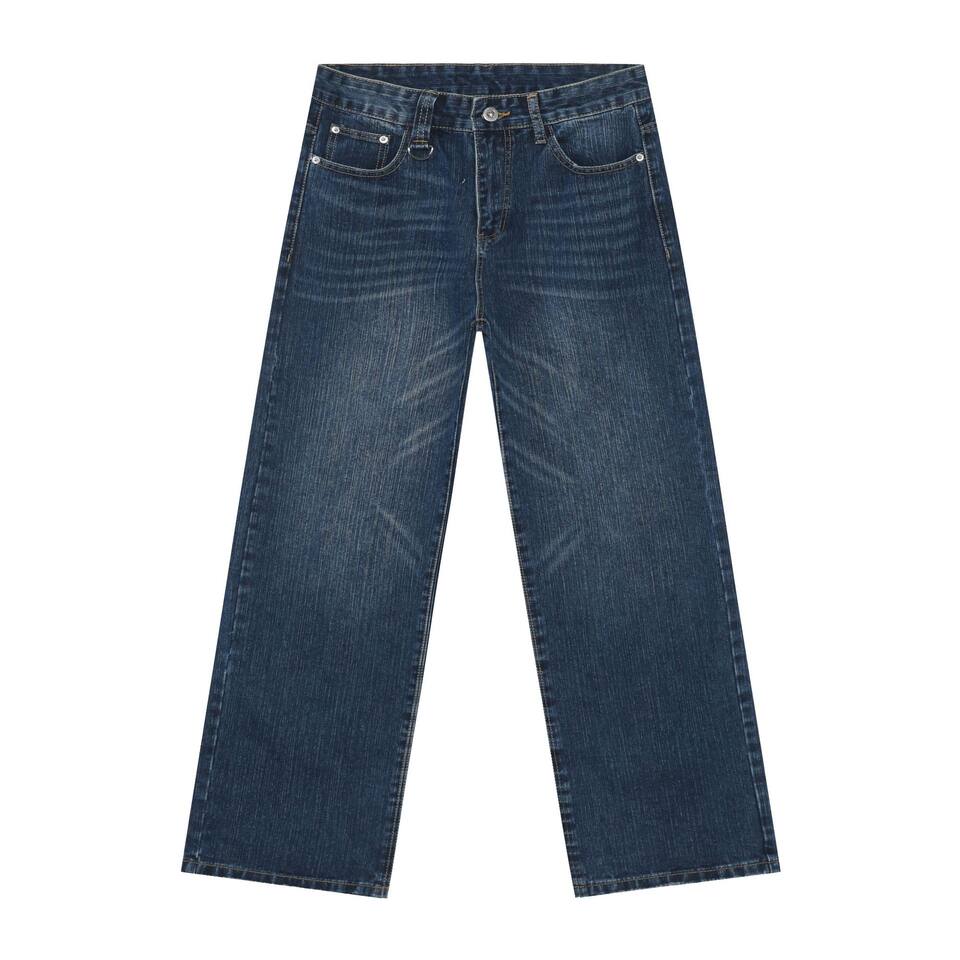 Quần jean nam ống rộng ống đứng phong cách Hàn, cạp vừa, denim cotton thoáng mát — Màu xanh lam, Đen xám