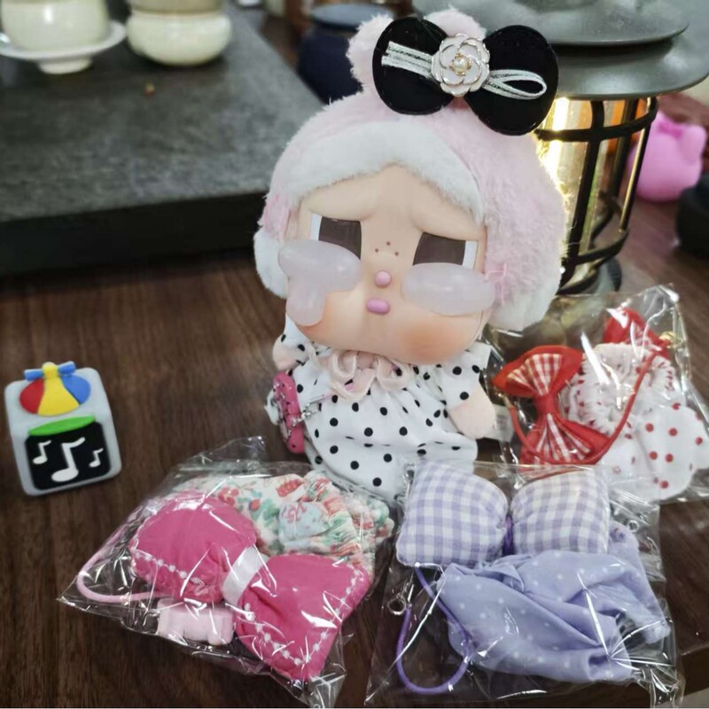First and Second Generation Labu Doll Clothes 17cm Cute Mei Mei Crying Doll Natasha Grandpa Cow Dress Outfit Set