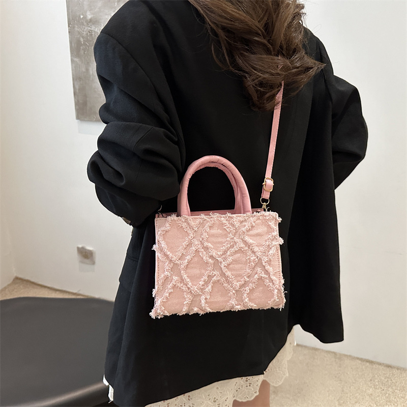 2024 nuevo estilo simple de moda de transporte de gran capacidad de tela de Oxford de diamante de verano bolso de hombro pequeño bolso de mujer