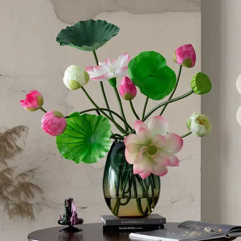 仿真花荷花荷叶带杆莲蓬插花客厅摆设拍摄道具假花庭院装饰|undefined