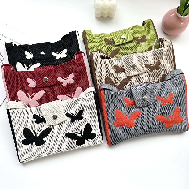 Bolsa de teléfono móvil de punto nueva moda pequeña ligera versátil mariposa multicolor en diagonal mini bolso de teléfono móvil