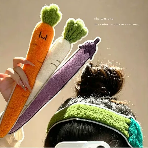 Cartoon realistic vegetable Velcro headband for women, forehead bangs and stray hair organizer, face washing and makeup hairband, hair accessory