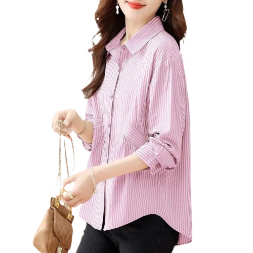 Women's Large Size Striped Print Tunic Top, Fashionable and Stylish Loose Top for Plus Size, Weight 200 Pounds, Conceals Stomach