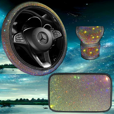 Steering wheel cover Women, Universal Crystal Flash Diamond - colorful-38cm