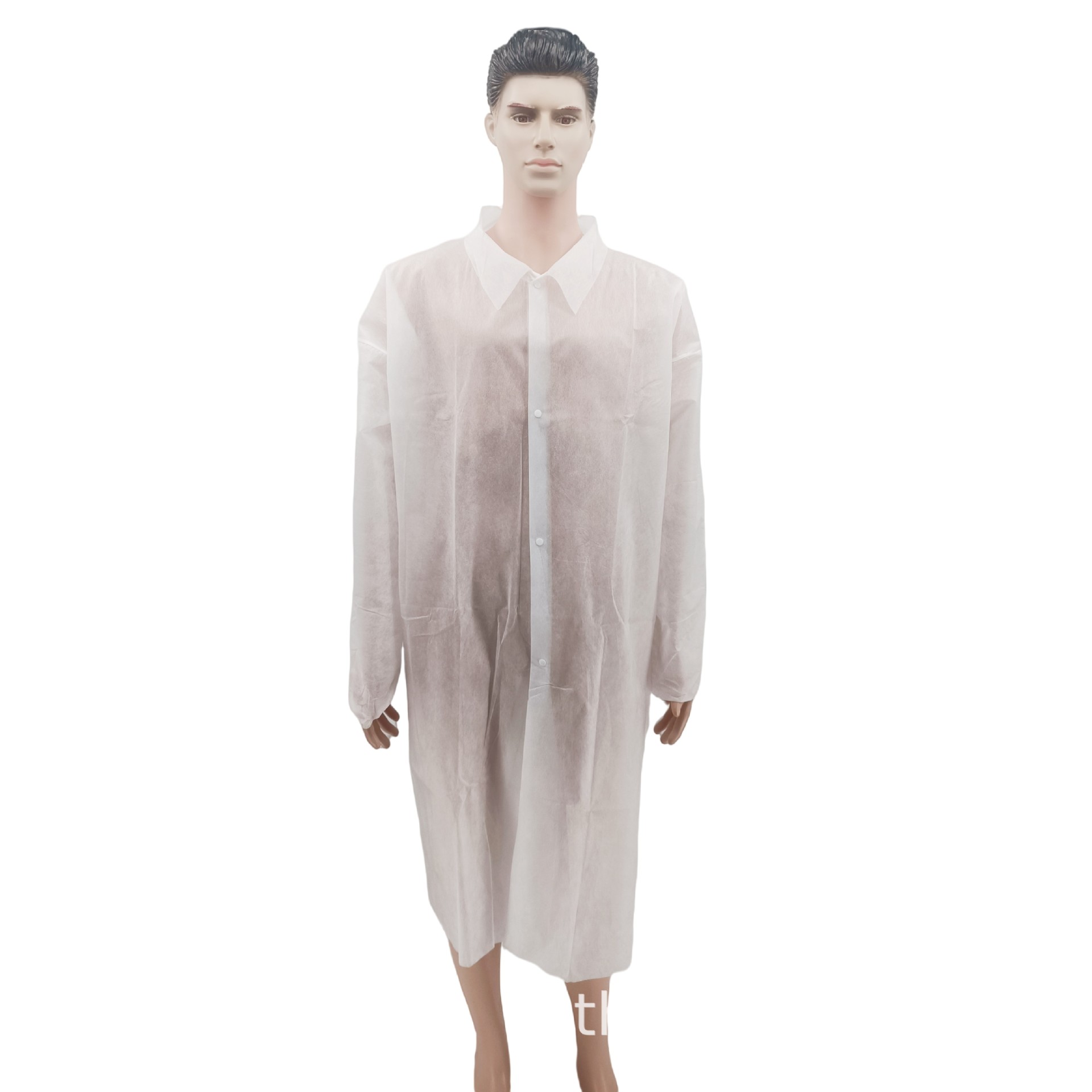 工厂供应 无纺布实验服单领钉扣工作服visit coat橡筋袖口白大褂