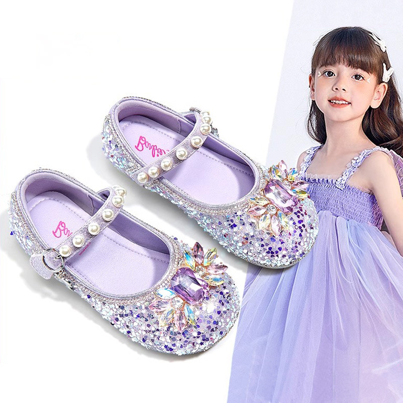 Cartoon Fashion Rhinestone Sequin Girls' Flats 2025 Summer New Shallow Mouth Kidsren's Princess Shoes Baby Crystal Shoes