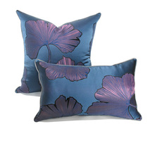 奢华软装蓝紫色银杏叶子床上抱枕套样板房椅子客厅舒适靠垫套代发