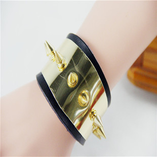 New Punk Gold Rivet Bracelet European and American Fashion Genuine Leather Bracelet Star Personalized Bracelet Jewelry Cross-border Supply