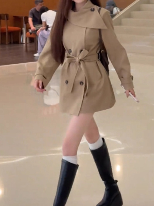 千金感气质休闲收腰风衣外套女装2025秋冬款百搭双排扣通勤上衣女|undefined