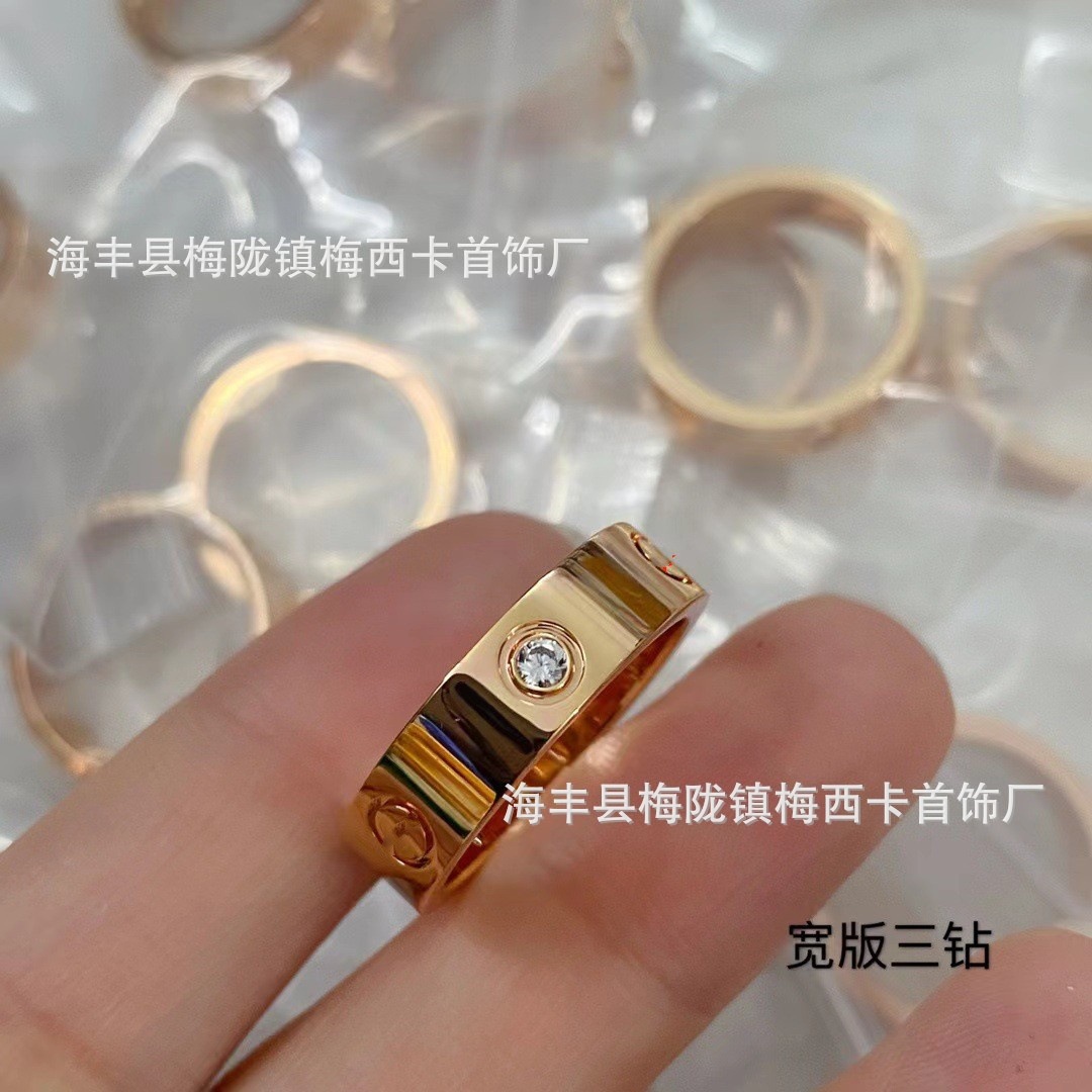 Kajia's Classic Love Ring Thickly Plated with 18K Gold Screw Thread Wide Version Narrow Version Single Diamond Three Diamond Full Diamond Ring