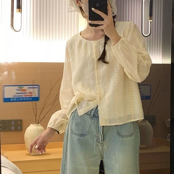 Plus-Size French Lace Long-Sleeve Shirt for Women, Early Spring 2026 Design, Korean Style, Youthful and Stylish Doll Shirt Top Plus-Size French Lace Long-Sleeve Shirt for Women, Early Spring 2026 Design, Korean Style, Youthful and Stylish Doll Shirt Top