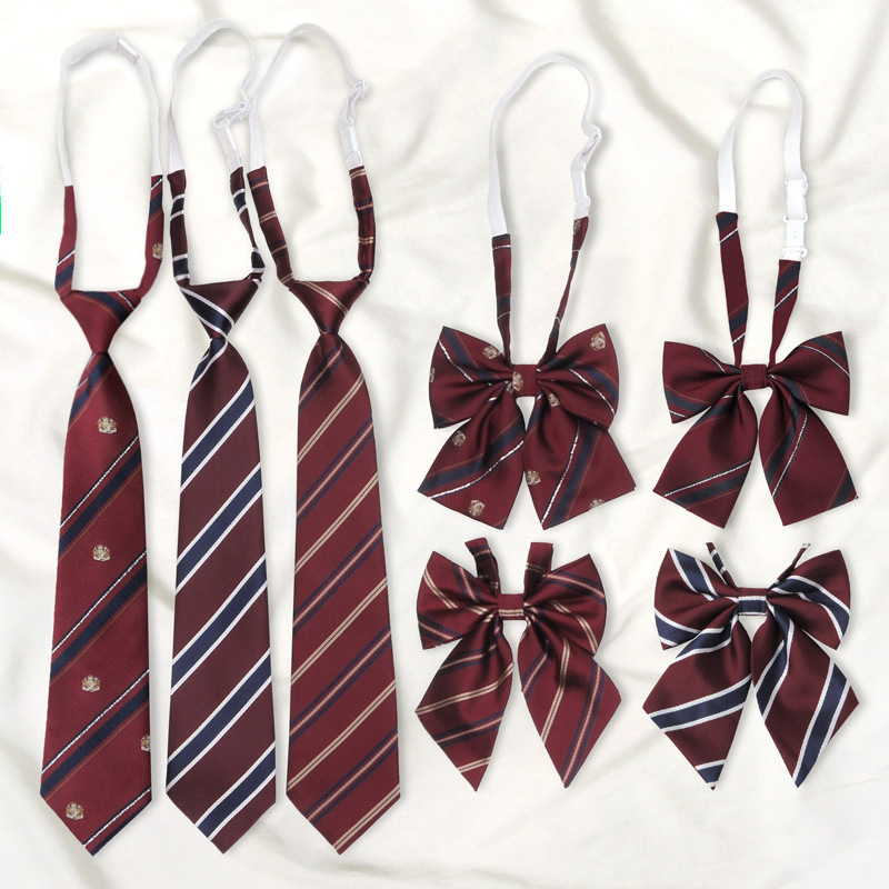 Red Striped Lazy No-Tie Japanese College Style Tie Women's Uniform Shirt School Uniform Sailor Suit Bow Tie