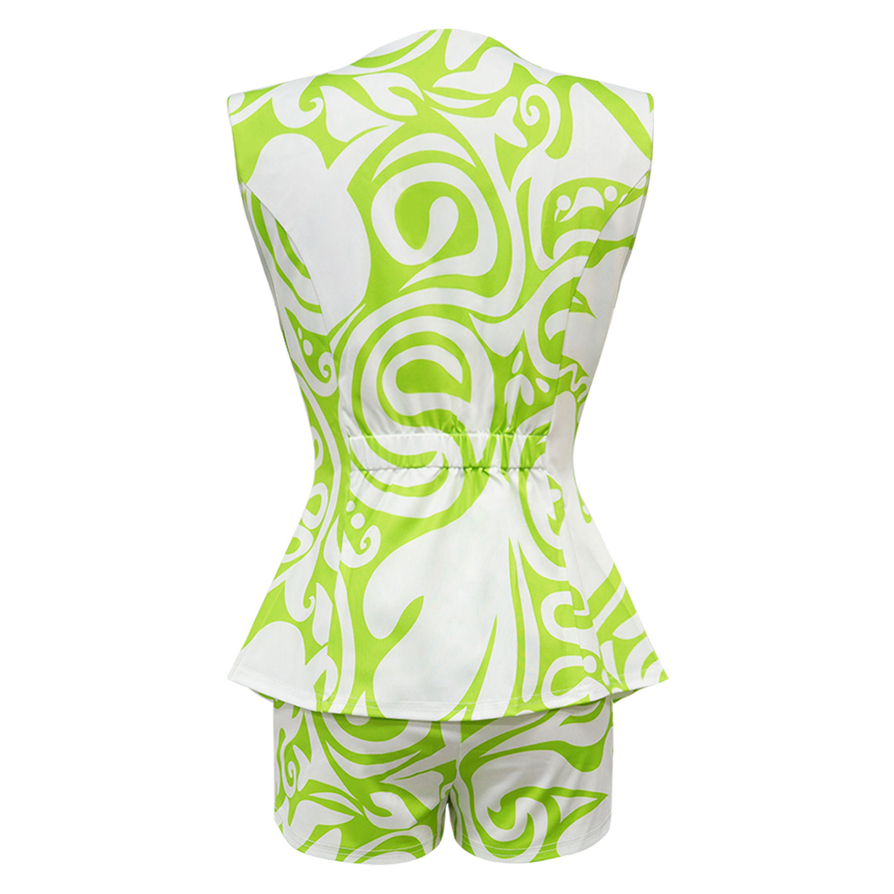 Ensemble blazer sans manches et short imprimé géométrique femme_voghion.com