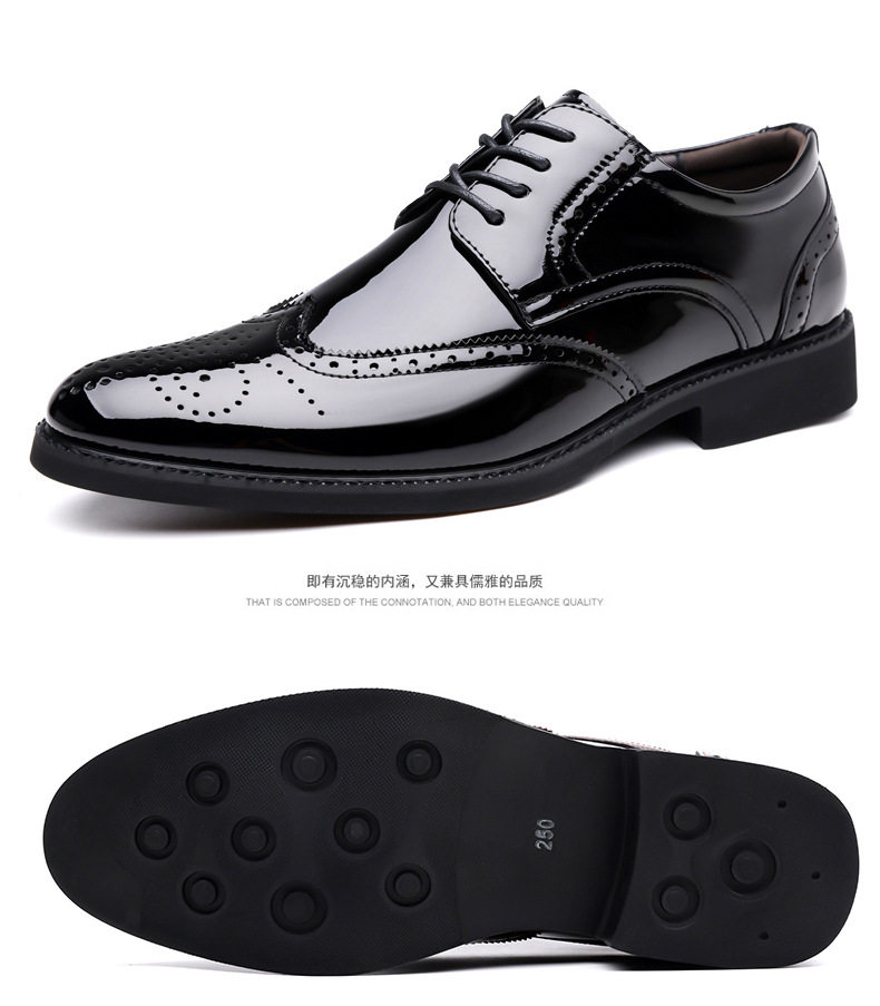 Giày tây nam da bóng kiểu Brogue khắc họa tiết mũi nhọn buộc dây — giày màu nâu, giày đen chi tiết 23