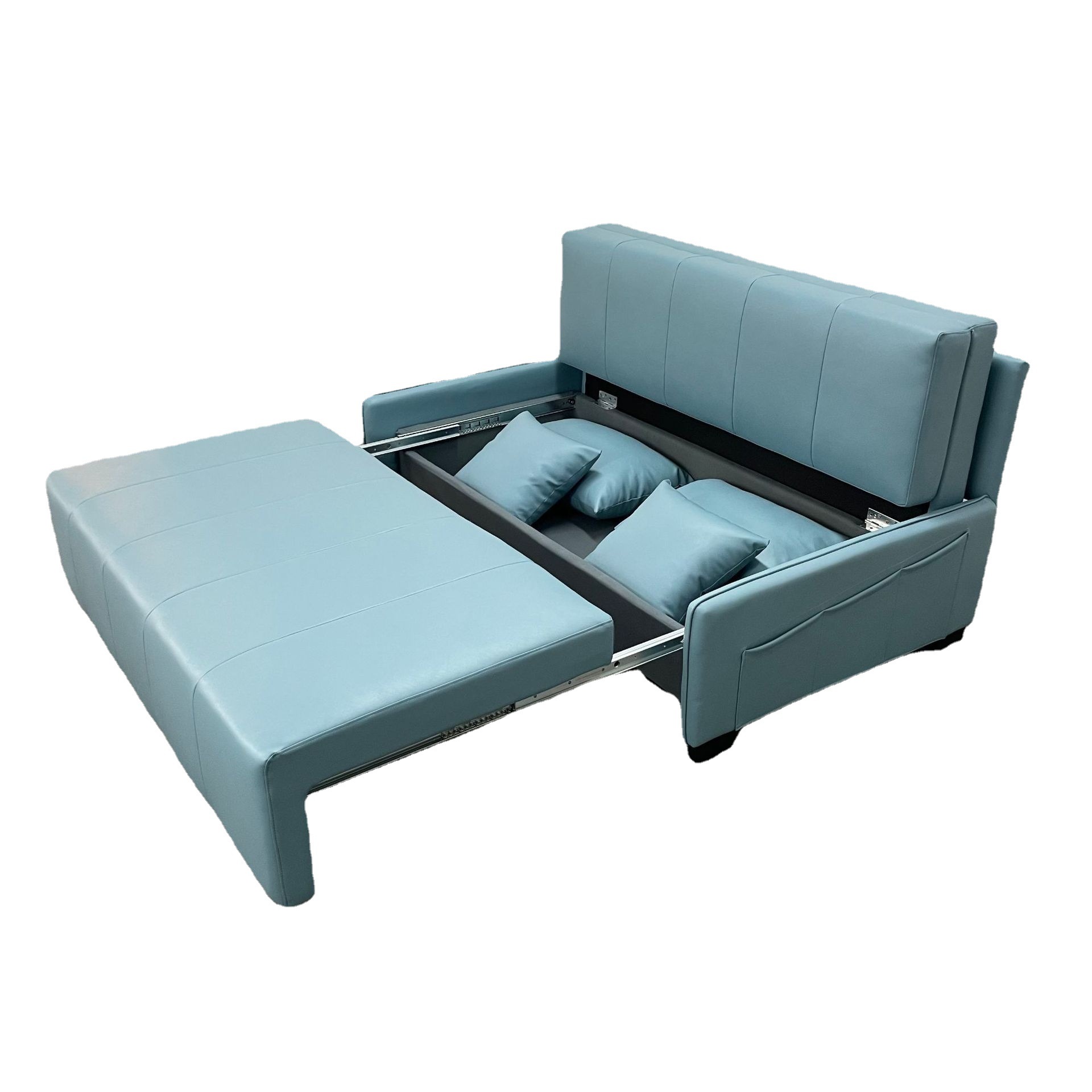 Sofá cama multifuncional de estilo de cuero para sala de estar y dormitorio de doble uso con almacenamiento