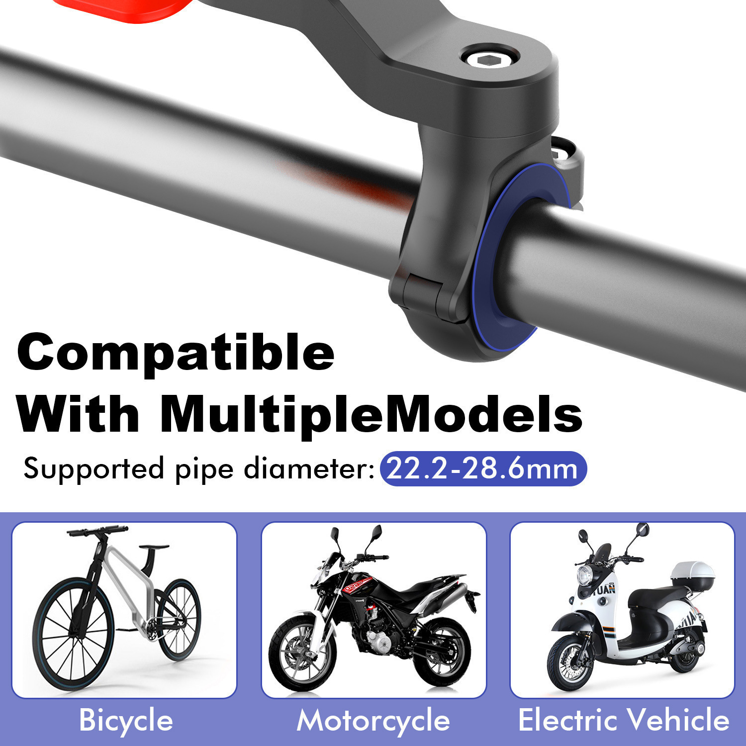 Simple electric vehicle phone holder for motorcycle navigation, bicycle riding, and delivery, with 360-degree rotation and adjustable features