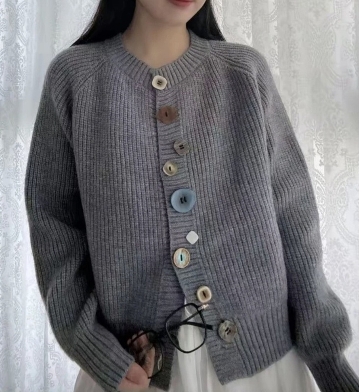 设计感小众不规则彩扣针织开衫毛衣外套女2025秋韩系减龄针织上衣|undefined