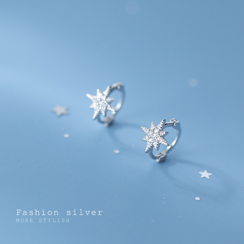 Eloch s925 botón de orejas de plata femenina pequeña brillante estrella de diamante de moda simple joyas de orejas G9524